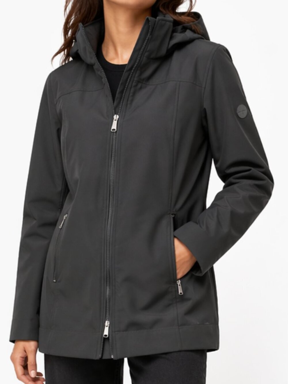 ANDREW MARC Softshell Raincoat Detachable Hood Black Small